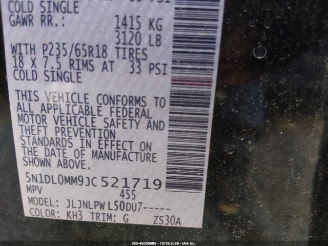 5N1DL0MM9JC521719 Infiniti QX60