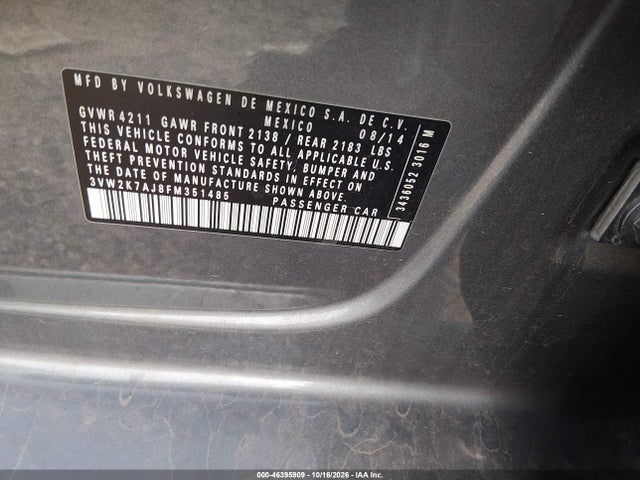 Volkswagen Jetta 2.0l S 2015 3VW2K7AJ8FM351485 Image 9