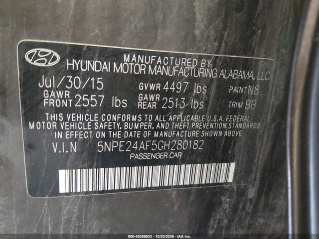 Продаж на аукціоні авто 2016 Hyundai Sonata Se, vin: 5NPE24AF5GH280182, номер лоту: 46395932
