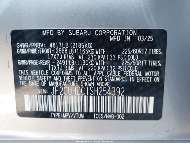 Subaru Crosstrek Premium 2025 JF2GUHDC1SH254392 Image 9