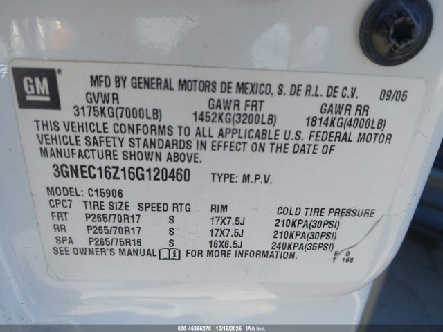 Aukcja sprzedaży 2006 Chevrolet Suburban C1500, vin: 3GNEC16Z16G120460, numer aukcji: 46396278