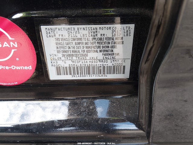 3N1AB8BV3SY336856 Nissan SENTRA S