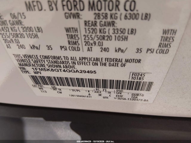 Продажа на аукционе авто 2016 Ford Explorer Sport, vin: 1FM5K8GT4GGA29495, номер лота: 46396429