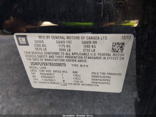 Aukcja sprzedaży 2014 Chevrolet Equinox 1lt, vin: 2GNFLFEK7E6208879, numer aukcji: 46396536