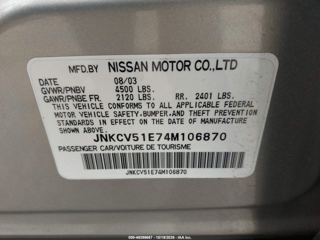 46396667 :رقم المزاد ، JNKCV51E74M106870 vin ، 2004 Infiniti G35 مزاد بيع