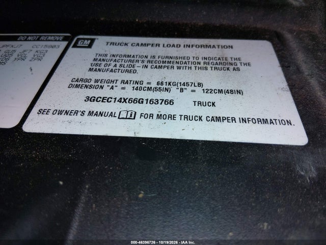 46396726 :رقم المزاد ، 3GCEC14X66G163766 vin ، 2006 Chevrolet Silverado 1500 Work Truck مزاد بيع