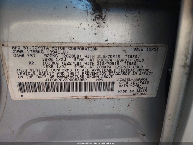 46396747 :رقم المزاد ، JTEGH20V320053952 vin ، 2002 Toyota Rav4 مزاد بيع