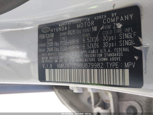 Aukcja sprzedaży 2008 Hyundai Tucson Limited V6/se, vin: KM8JN72D98U879982, numer aukcji: 46396836