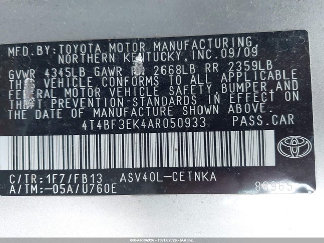 Aukcja sprzedaży 2010 Toyota Camry Le, vin: 4T4BF3EK4AR050933, numer aukcji: 46396926