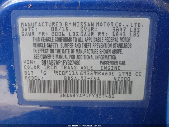 Nissan SENTRA SR 2015 3N1AB7AP1FY327480 Image 9