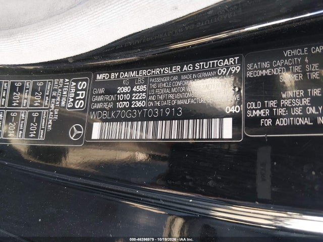 Продаж на аукціоні авто 2000 Mercedes-benz Clk 430, vin: WDBLK70G3YT031913, номер лоту: 46396979