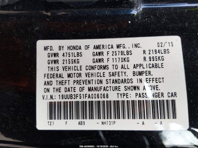 Продаж на аукціоні авто 2015 Acura Tlx V6 Tech, vin: 19UUB3F51FA006068, номер лоту: 46396993