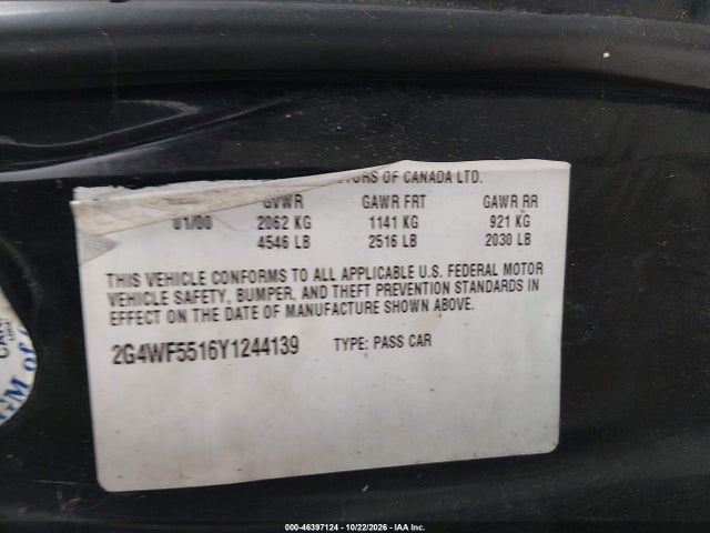 Aukcja sprzedaży 2000 Buick Regal Gs, vin: 2G4WF5516Y1244139, numer aukcji: 46397124