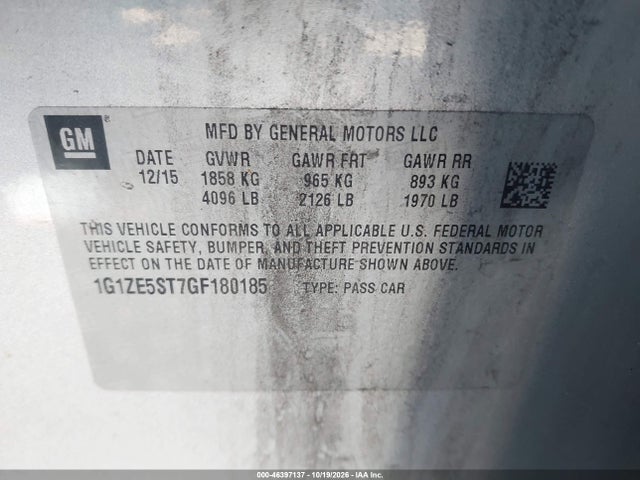 2016 Chevrolet Malibu 1lt მანქანა იყიდება აუქციონზე, vin: 1G1ZE5ST7GF180185, აუქციონის ნომერი: 46397137