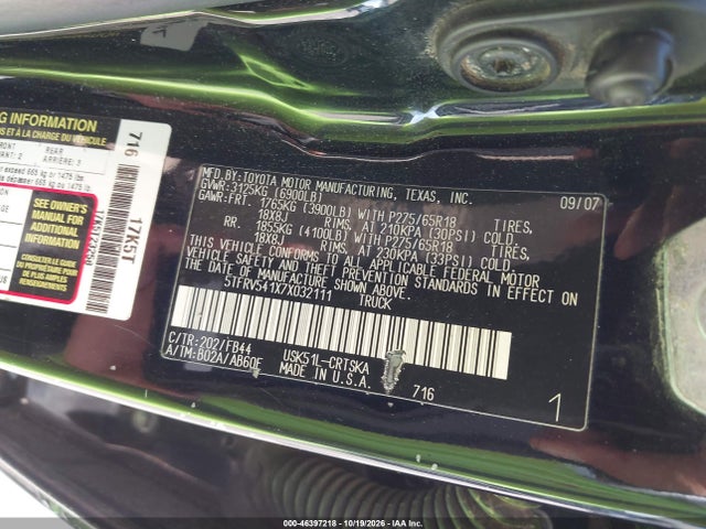 Aukcja sprzedaży 2007 Toyota Tundra Sr5 V8, vin: 5TFRV541X7X032111, numer aukcji: 46397218