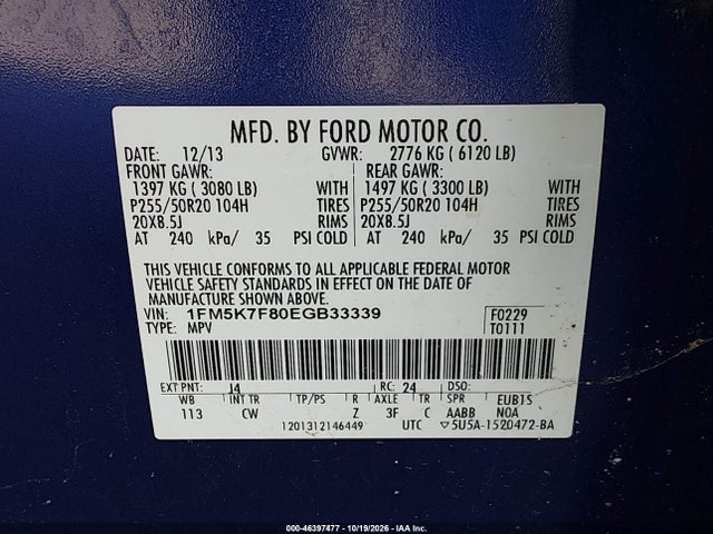 Продаж на аукціоні авто 2014 Ford Explorer Limited, vin: 1FM5K7F80EGB33339, номер лоту: 46397477