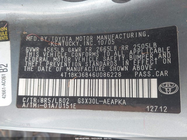 Aukcja sprzedaży 2006 Toyota Avalon Limited, vin: 4T1BK36B46U086228, numer aukcji: 46397495