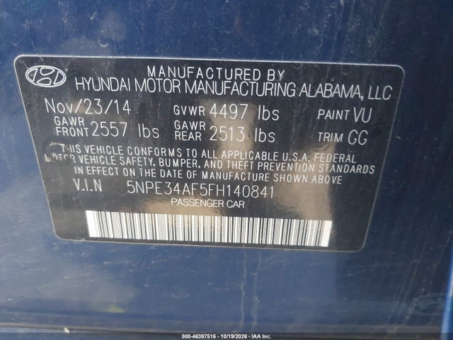 Продаж на аукціоні авто 2015 Hyundai Sonata Sport, vin: 5NPE34AF5FH140841, номер лоту: 46397516