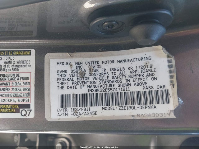 Aukcja sprzedaży 2005 Toyota Corolla Le, vin: 1NXBR32E55Z471811, numer aukcji: 46397521