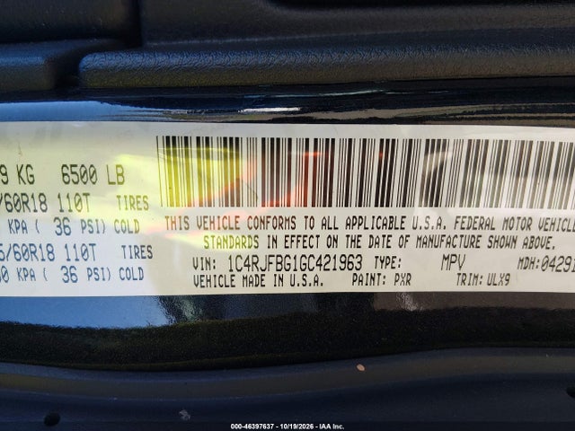 2016 Jeep Grand Cherokee Limited მანქანა იყიდება აუქციონზე, vin: 1C4RJFBG1GC421963, აუქციონის ნომერი: 46397637