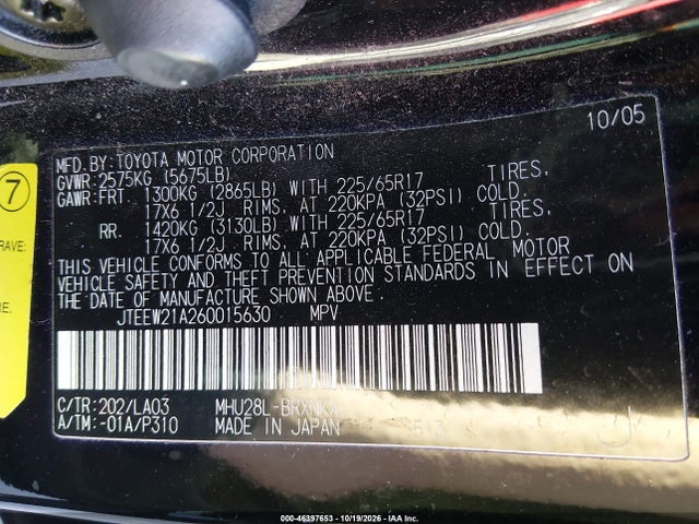 Aukcja sprzedaży 2006 Toyota Highlander Hybrid Limited V6, vin: JTEEW21A260015630, numer aukcji: 46397653