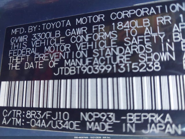 2009 Toyota Yaris მანქანა იყიდება აუქციონზე, vin: JTDBT903991315238, აუქციონის ნომერი: 46397688