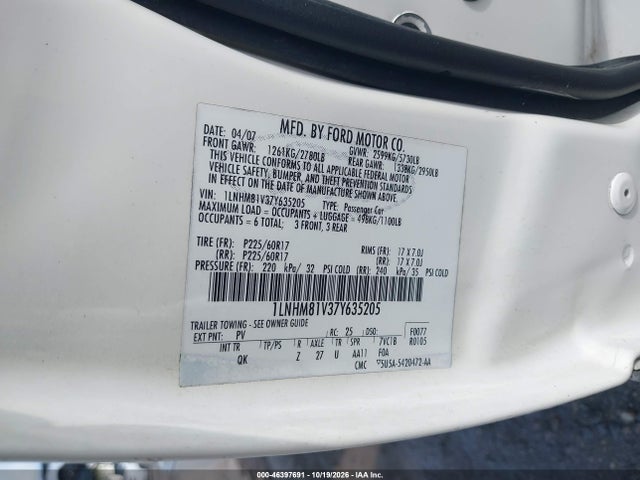 Продажа на аукционе авто 2007 Lincoln Town Car Signature, vin: 1LNHM81V37Y635205, номер лота: 46397691