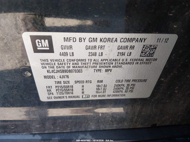 Продаж на аукціоні авто 2013 Buick Encore Premium, vin: KL4CJHSB9DB070303, номер лоту: 46397692
