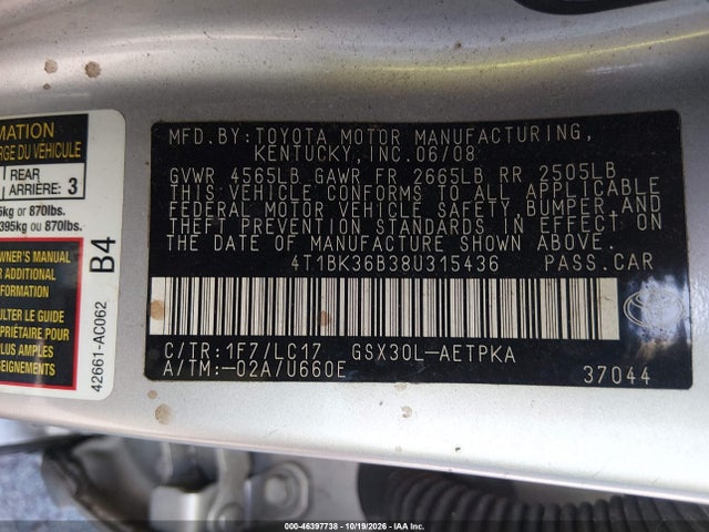 Aukcja sprzedaży 2008 Toyota Avalon Limited, vin: 4T1BK36B38U315436, numer aukcji: 46397738