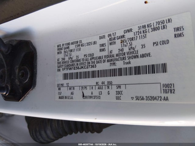 Aukcja sprzedaży 2018 Ford F-150 Xl, vin: 1FTFW1E56JKC27363, numer aukcji: 46397744