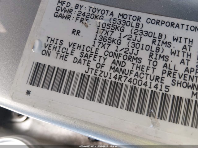 2004 Toyota 4runner Sr5 Sport V6 მანქანა იყიდება აუქციონზე, vin: JTEZU14R740041415, აუქციონის ნომერი: 46397813