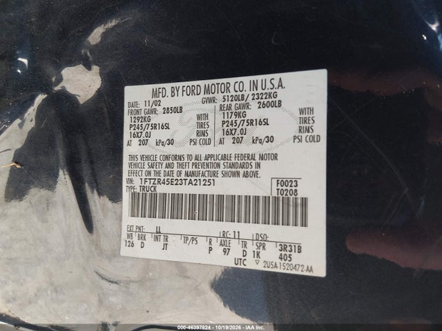 46397824 :رقم المزاد ، 1FTZR45E23TA21251 vin ، 2003 Ford Ranger Edge/xlt مزاد بيع