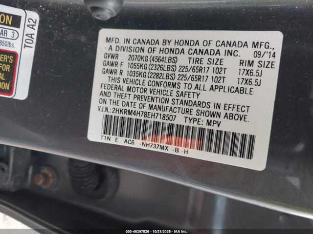 Продаж на аукціоні авто 2014 Honda Cr-v Ex-l, vin: 2HKRM4H78EH718507, номер лоту: 46397826