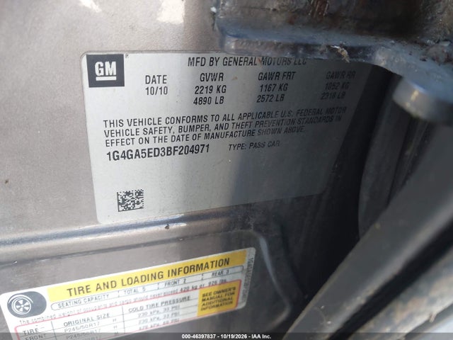 2011 Buick Lacrosse Cx მანქანა იყიდება აუქციონზე, vin: 1G4GA5ED3BF204971, აუქციონის ნომერი: 46397837