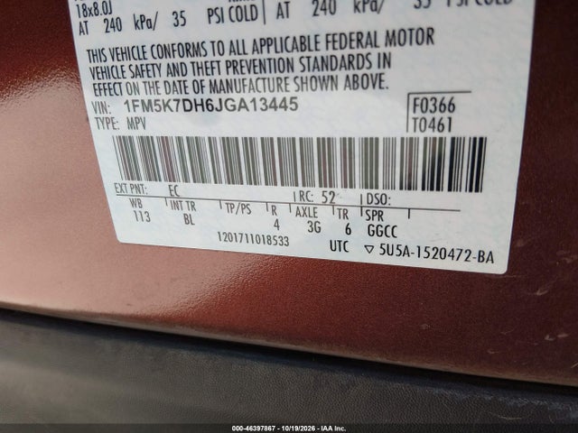 46397867 :رقم المزاد ، 1FM5K7DH6JGA13445 vin ، 2018 Ford Explorer Xlt مزاد بيع