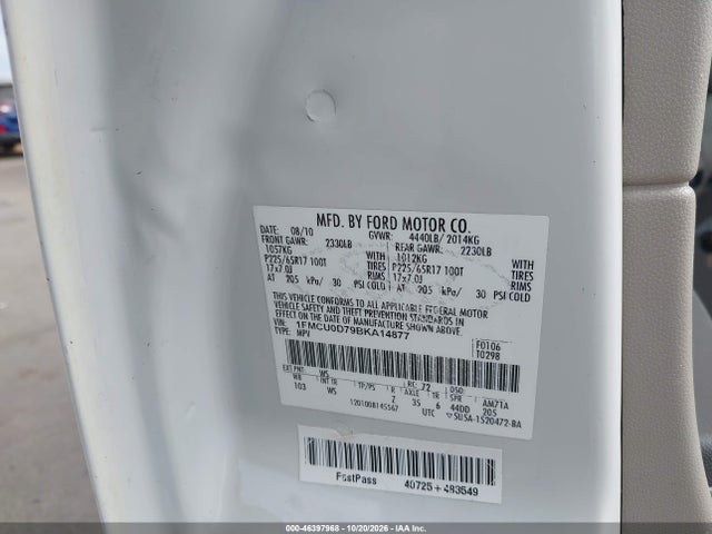 Продаж на аукціоні авто 2011 Ford Escape Xlt, vin: 1FMCU0D79BKA14877, номер лоту: 46397968