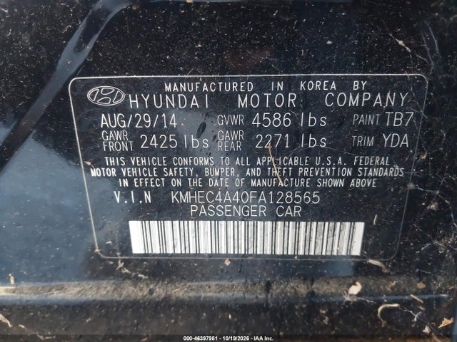 Aukcja sprzedaży 2015 Hyundai Sonata Hybrid Limited, vin: KMHEC4A40FA128565, numer aukcji: 46397981