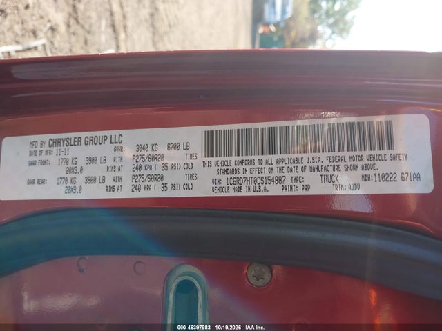 Продаж на аукціоні авто 2012 Ram 1500 Sport, vin: 1C6RD7HT0CS154887, номер лоту: 46397983
