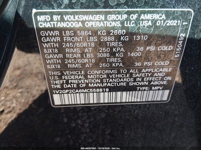 Volkswagen Atlas 2.0t S 2021 1V2GP2CA6MC558819 Image 9