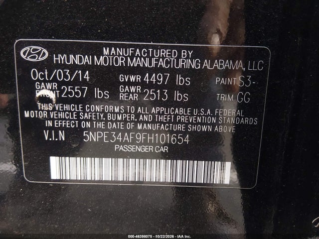 Продаж на аукціоні авто 2015 Hyundai Sonata Limited, vin: 5NPE34AF9FH101654, номер лоту: 46398075