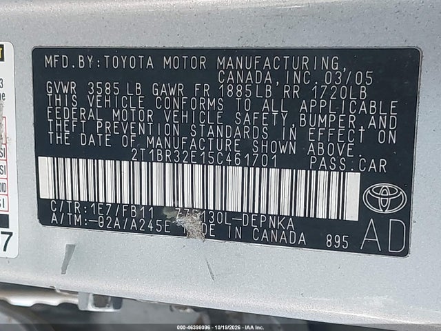 46398096 :رقم المزاد ، 2T1BR32E15C461701 vin ، 2005 Toyota Corolla Le مزاد بيع