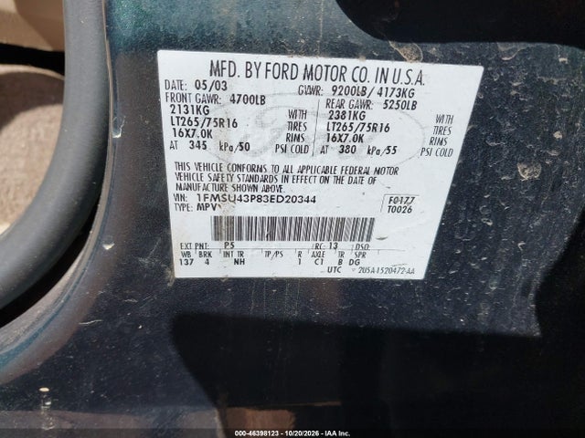 Продажа на аукционе авто 2003 Ford Excursion Limited, vin: 1FMSU43P83ED20344, номер лота: 46398123