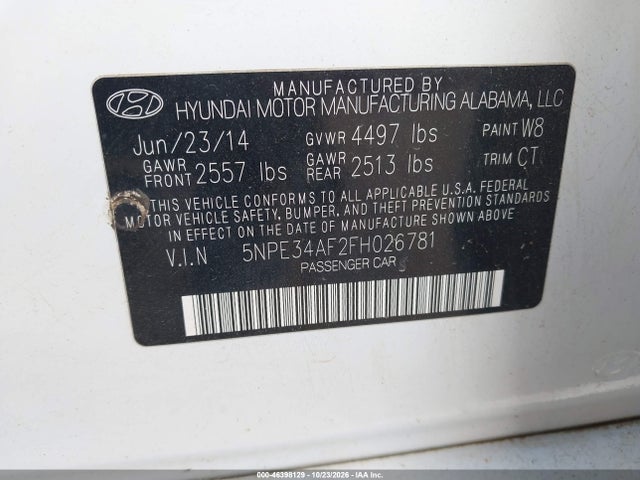 Aukcja sprzedaży 2015 Hyundai Sonata Limited, vin: 5NPE34AF2FH026781, numer aukcji: 46398129