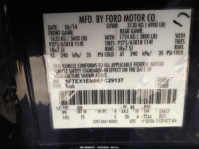 Aukcja sprzedaży 2014 Ford F-150 Stx, vin: 1FTEX1EM9EFC29137, numer aukcji: 46398181