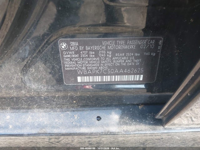 46398199 :رقم المزاد ، WBAPK7C50AA462625 vin ، 2010 Bmw 328i Xdrive مزاد بيع