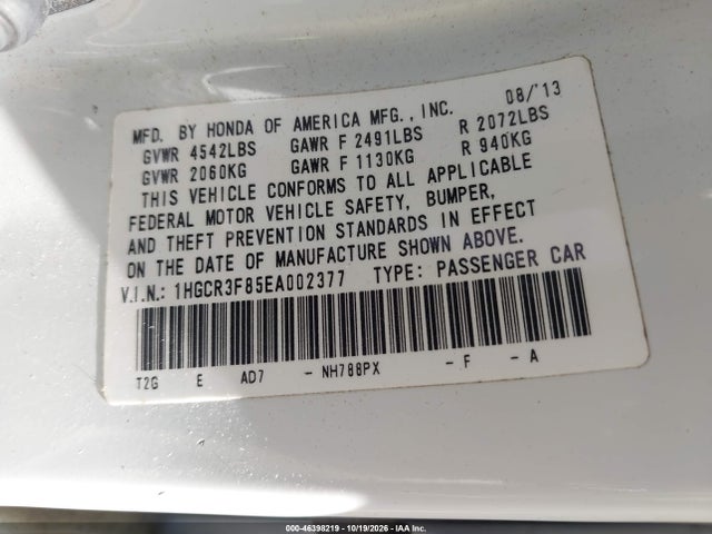 Aukcja sprzedaży 2014 Honda Accord Ex-l V-6, vin: 1HGCR3F85EA002377, numer aukcji: 46398219