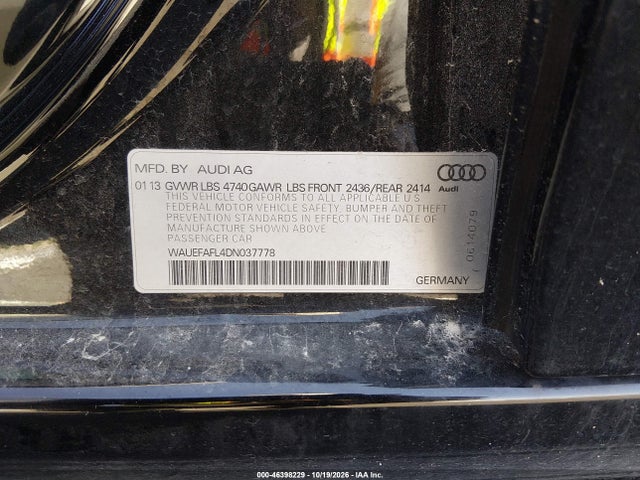 Aukcja sprzedaży 2013 Audi A4 2.0t Premium, vin: WAUEFAFL4DN037778, numer aukcji: 46398229