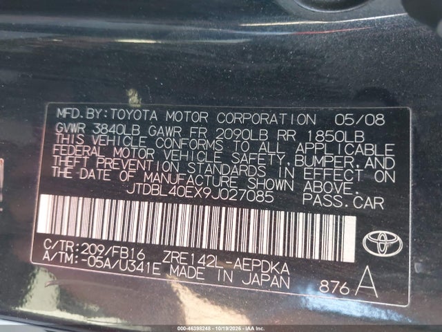 Aukcja sprzedaży 2009 Toyota Corolla Le, vin: JTDBL40EX9J027085, numer aukcji: 46398248