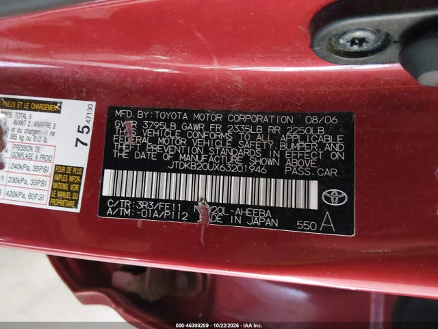 Aukcja sprzedaży 2006 Toyota Prius, vin: JTDKB20UX63201946, numer aukcji: 46398289