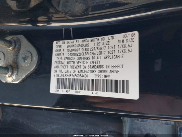 Aukcja sprzedaży 2008 Honda Cr-v Ex-l, vin: JHLRE48748C064430, numer aukcji: 46398331